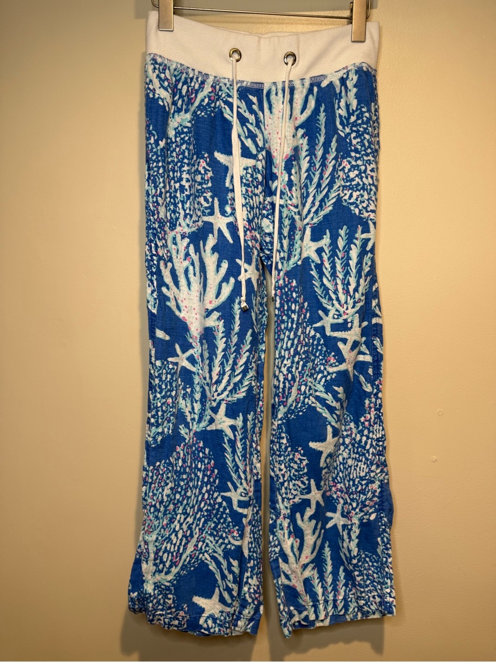 Lilly Pulitzer The Beach Pant Blue Starfish & Coral Print Linen Small - Picture 1 of 8
